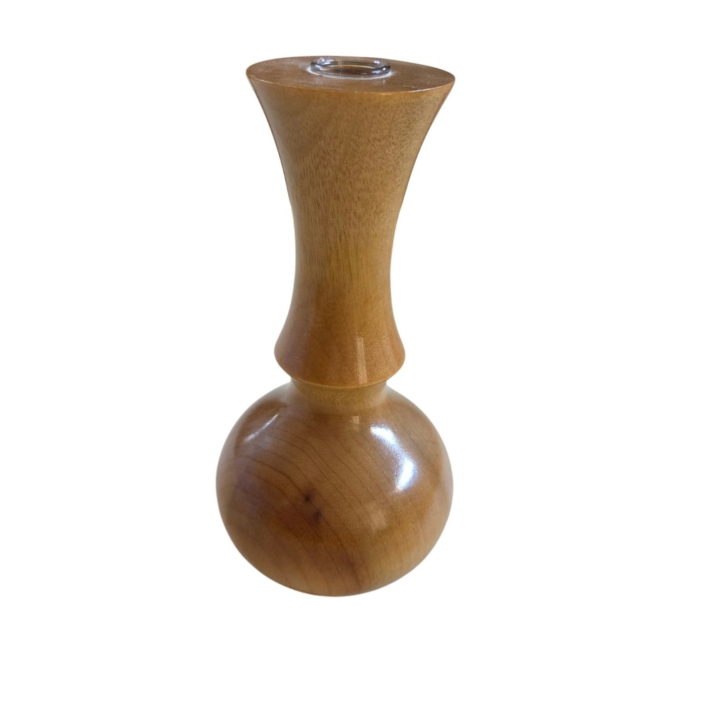 Oregon Myrtlewood Small Turned Wood Bud Vase with Glass‎ Insert Wooden Decor